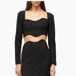 STAUD Long Sleeve Black Corde Top, NEW